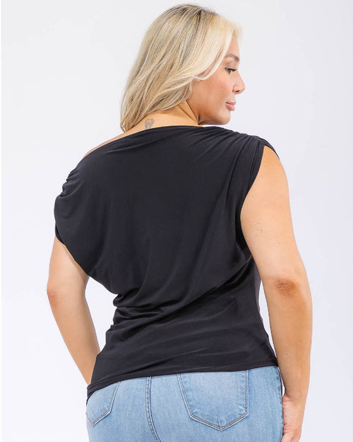 Plus Black Off Shoulder Ruched Top