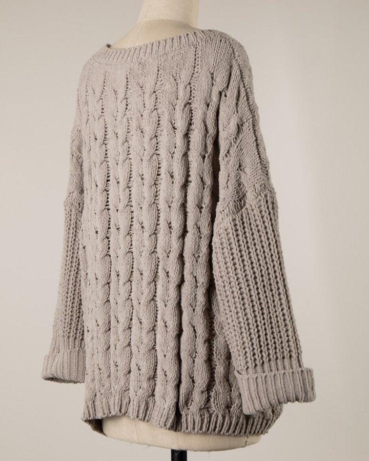 Mushroom Cable Knit Boxy Sweater