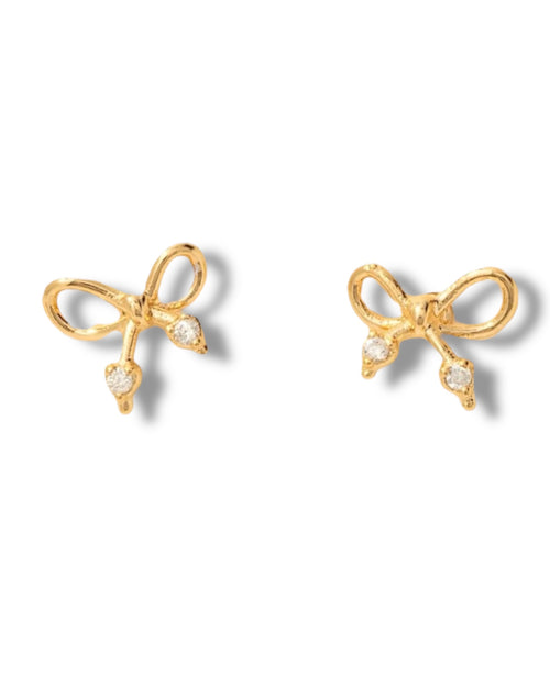 Gold Dipped Cz Wire Bow Stud Earrings