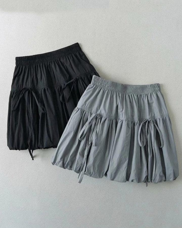 Gray Drawstring Bubble Hem Skirt