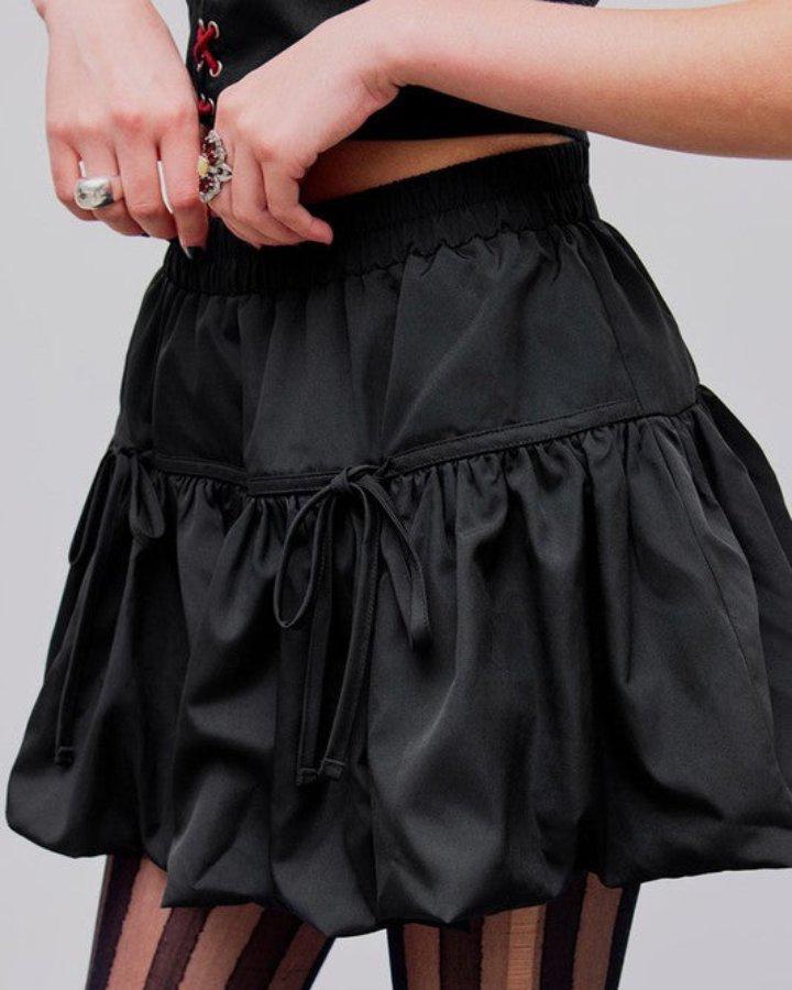 Black Drawstring Bubble Hem Skirt