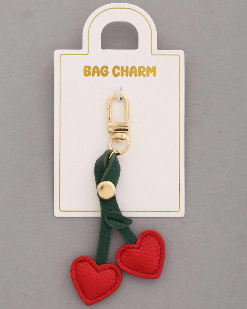 Faux Leather Heart Cherry Bag Charm