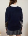Navy Argyle V-Neck Sweater