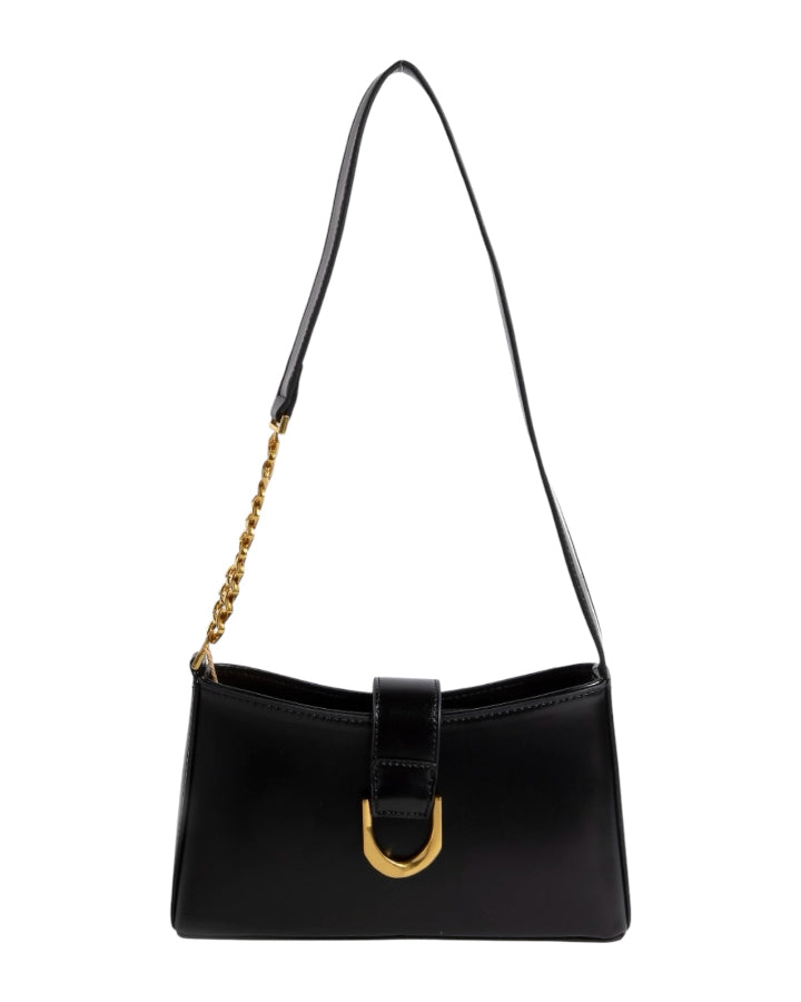 Chain Accent Faux Leather Hand Bag