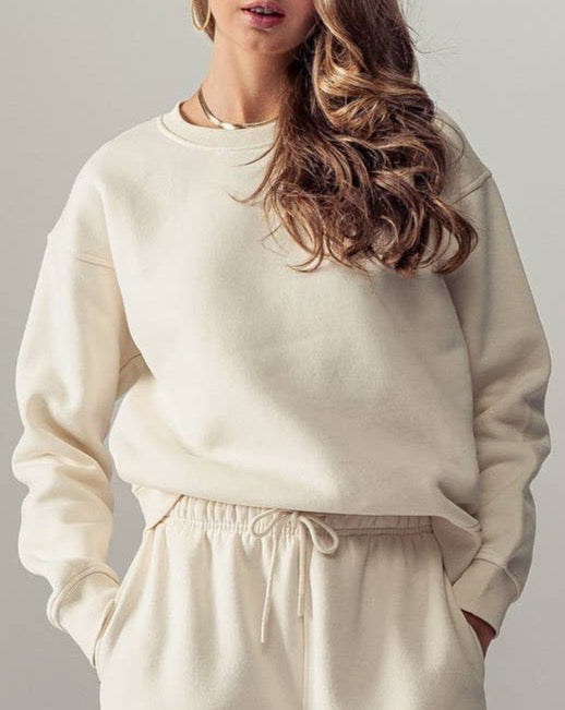 Pearled Ivory Fleece Sweatshirt