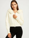 Faux Fur Zip Up Knit Cardigan
