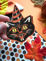 Vintage Halloween Cat Hat Vinyl Sticker