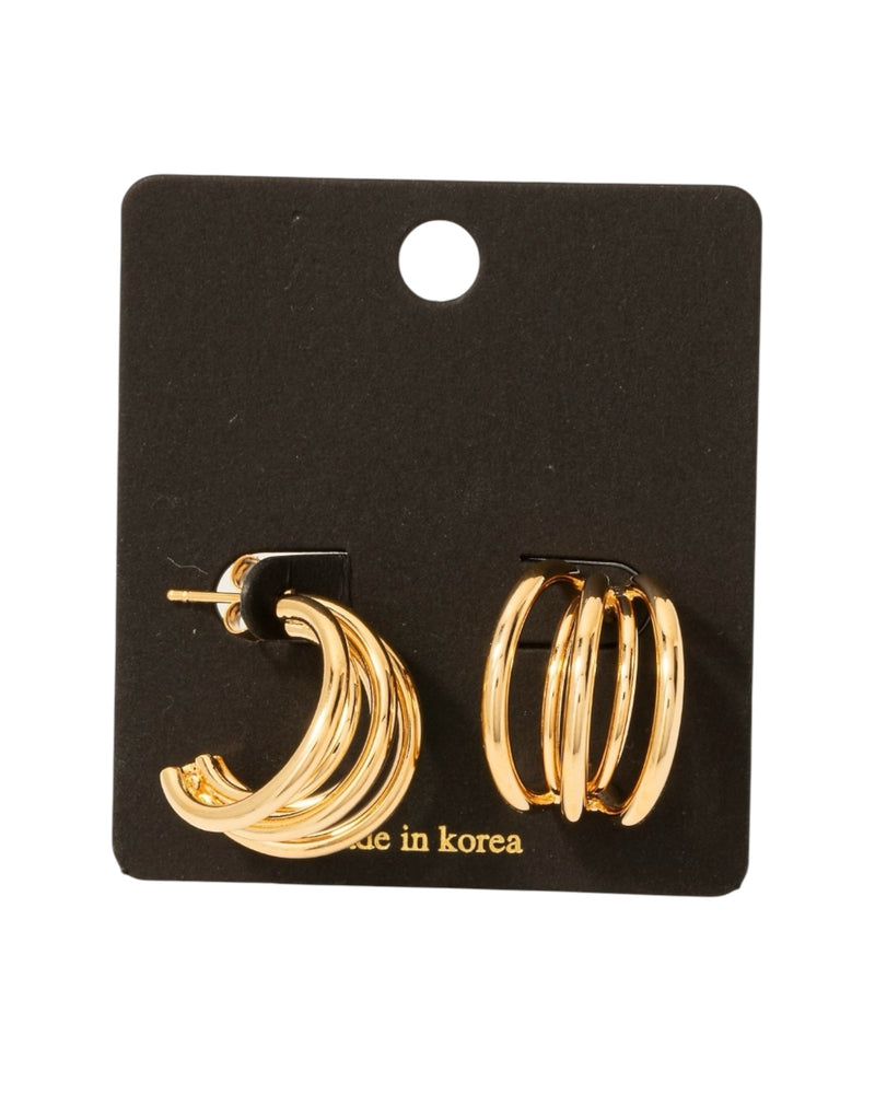 Gold Five Line Hoop Earrings