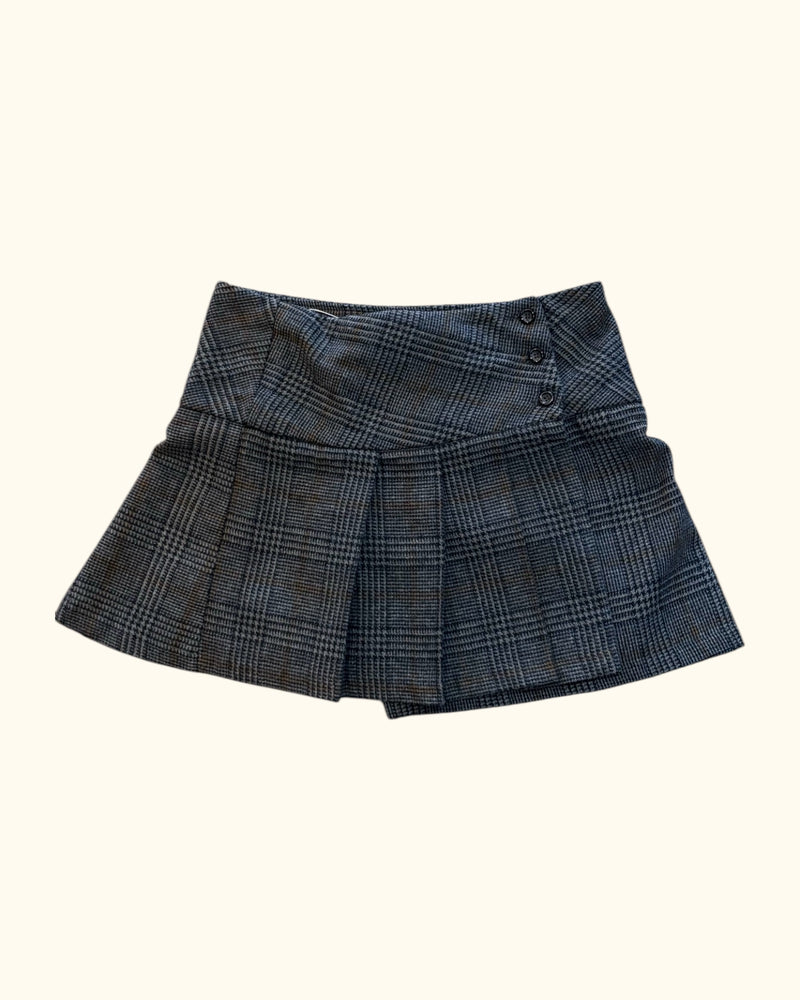 Vintage Pleated Grey Tweed Mini Skirt