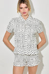 Polka Dot Smocked Collared Top
