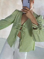 Pistachio Gingham Tie Front Blouse