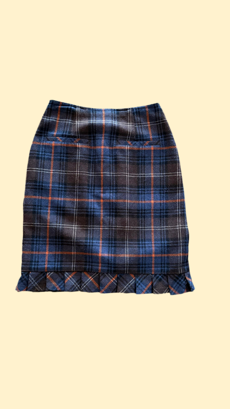 Vintage Plaid Skirt with Box Pleated Trim