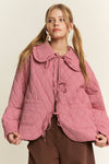 Gingham Collared Tie Front Quilted Jacket