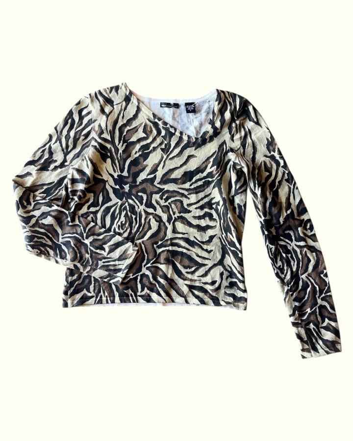 Vintage Tiger Print Asymmetrical Neckline Top