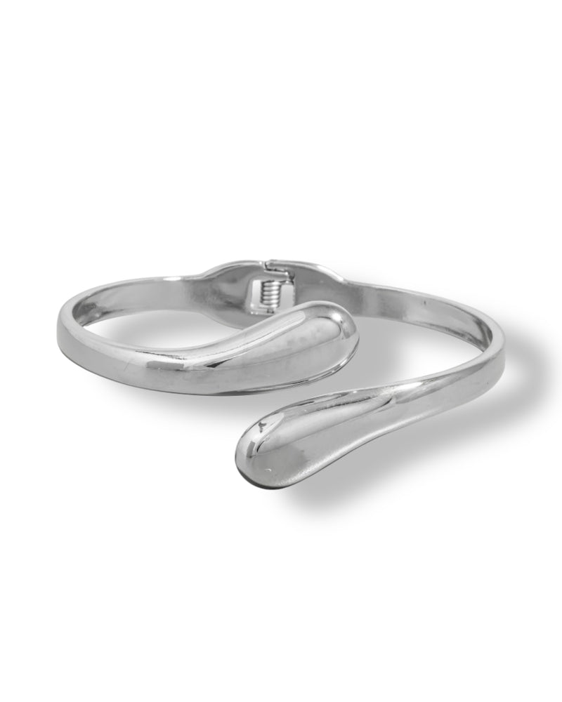 Silver Stainless Steel Double Tear Hinge Bangle Bracelet