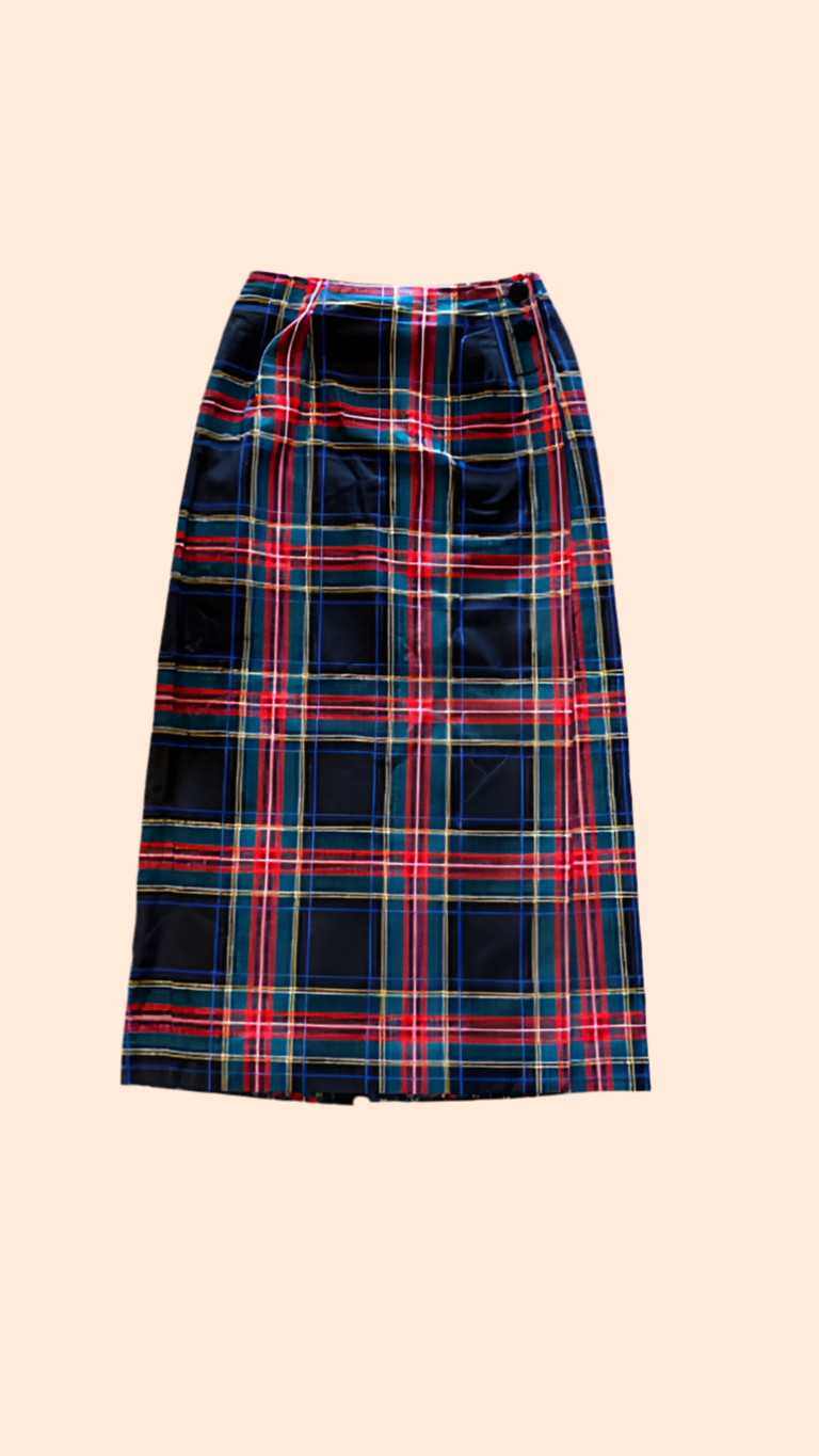 Vintage Plaid Midi Pencil Wrap Skirt