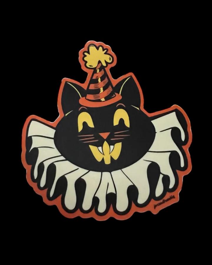 Vintage Halloween Cat Collar Vinyl Sticker