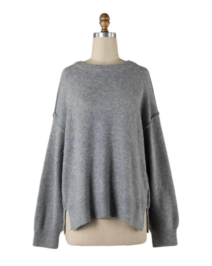 Gray Ribbed Soft Pullover Sweater