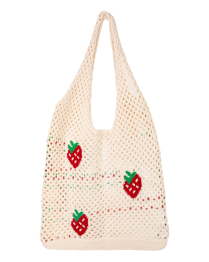 Ivory Knit Strawberries Bag