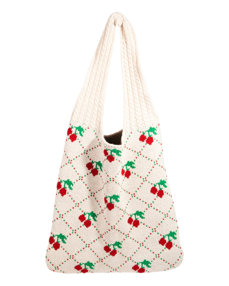 Ivory Cherries Knit Bag