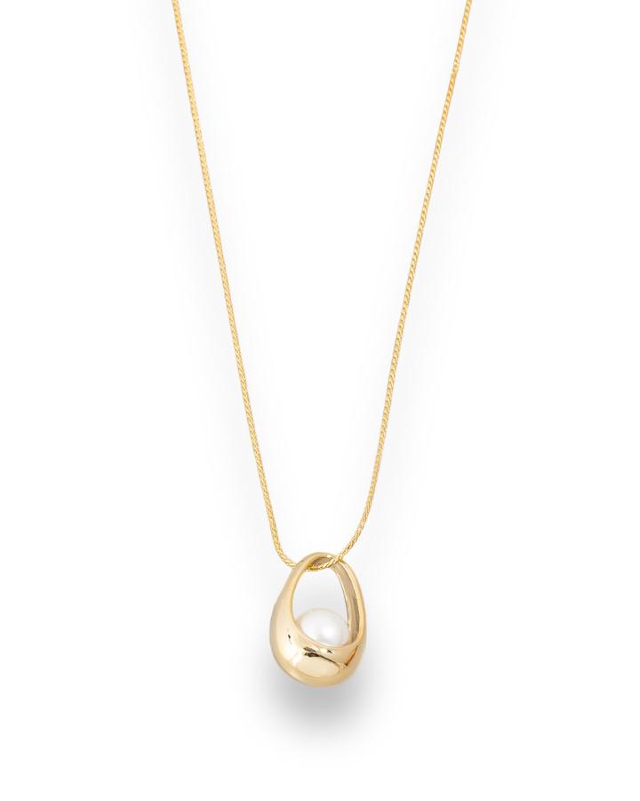 Gold Basket Pearl Pendant Necklace