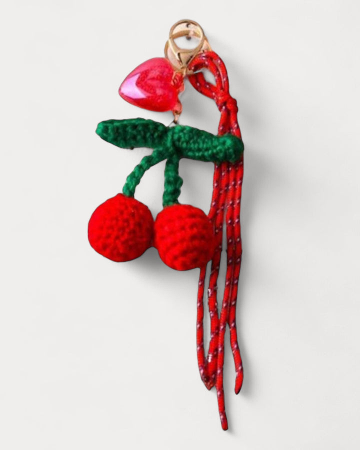 Crochet Cherry Heart Bag Charm