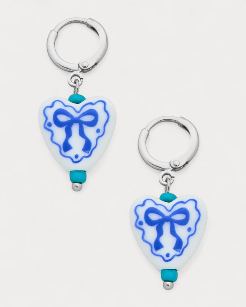 Porcelain Bow Heart Huggies