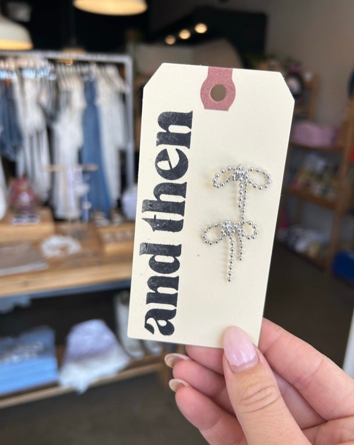 Silver Ball Bow Earrings
