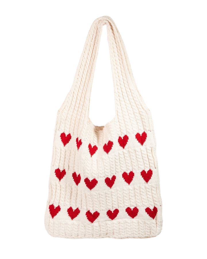 Crochet Knit Hearts Tote Bag