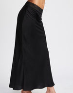 Low Waisted Black Satin Midi Skirt