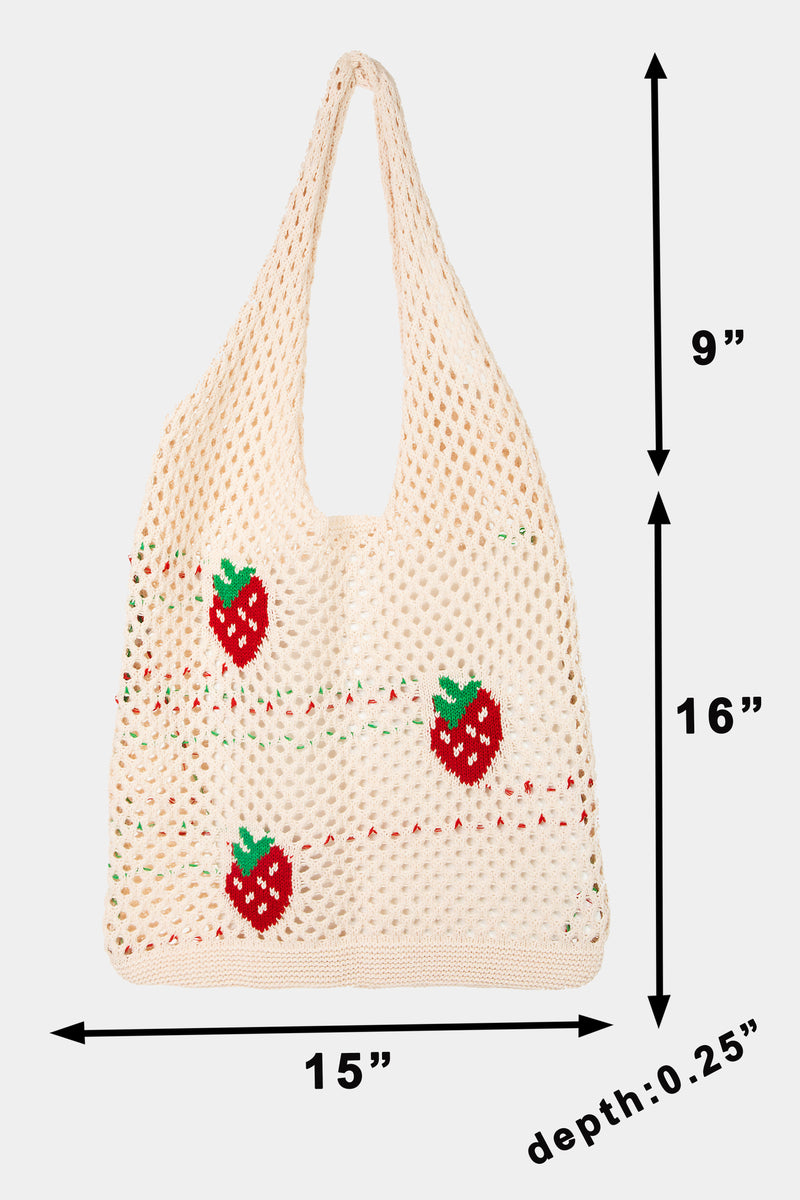 Ivory Knit Strawberries Bag