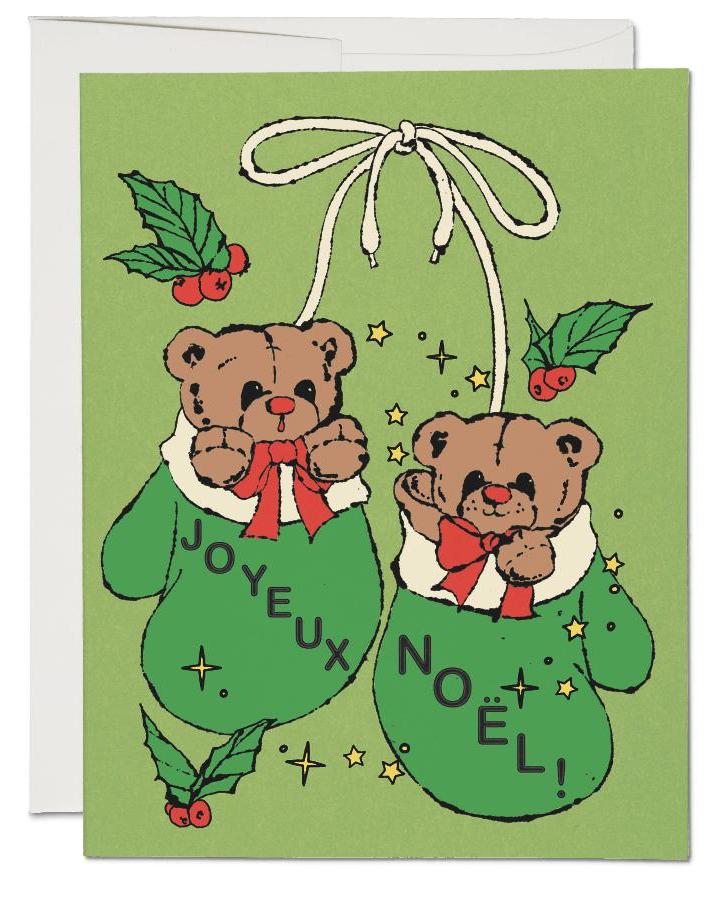 Mitten Bears Mistletoe Greeting Card