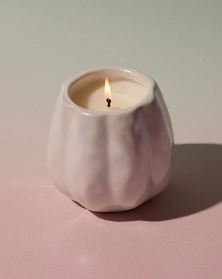 White Metallic Pumpkin Candle - Flaming Pumpkin