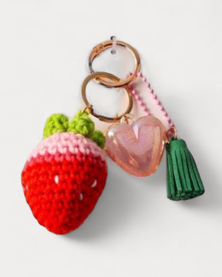 Crochet Strawberry Heart Bag Charm