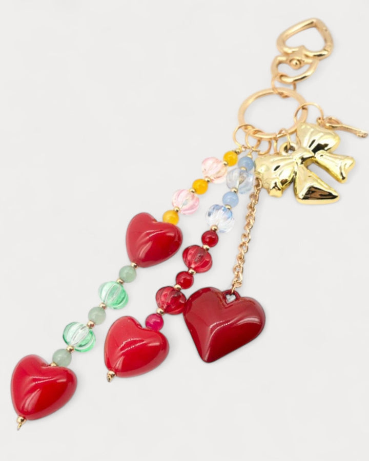 Multi Heart Beaded Bag Charm