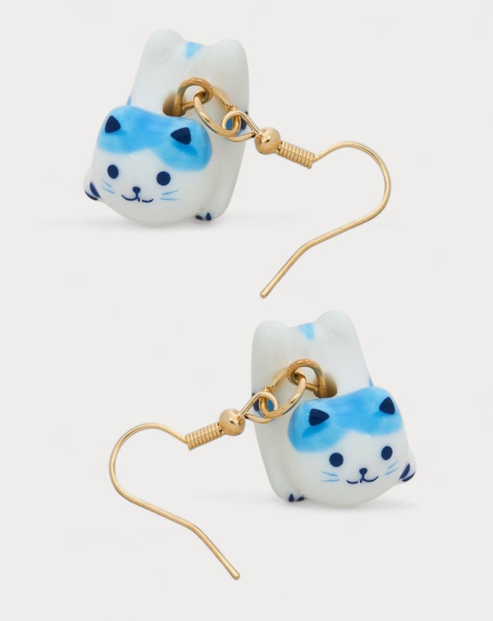 Porcelain Cat Drop Earrings