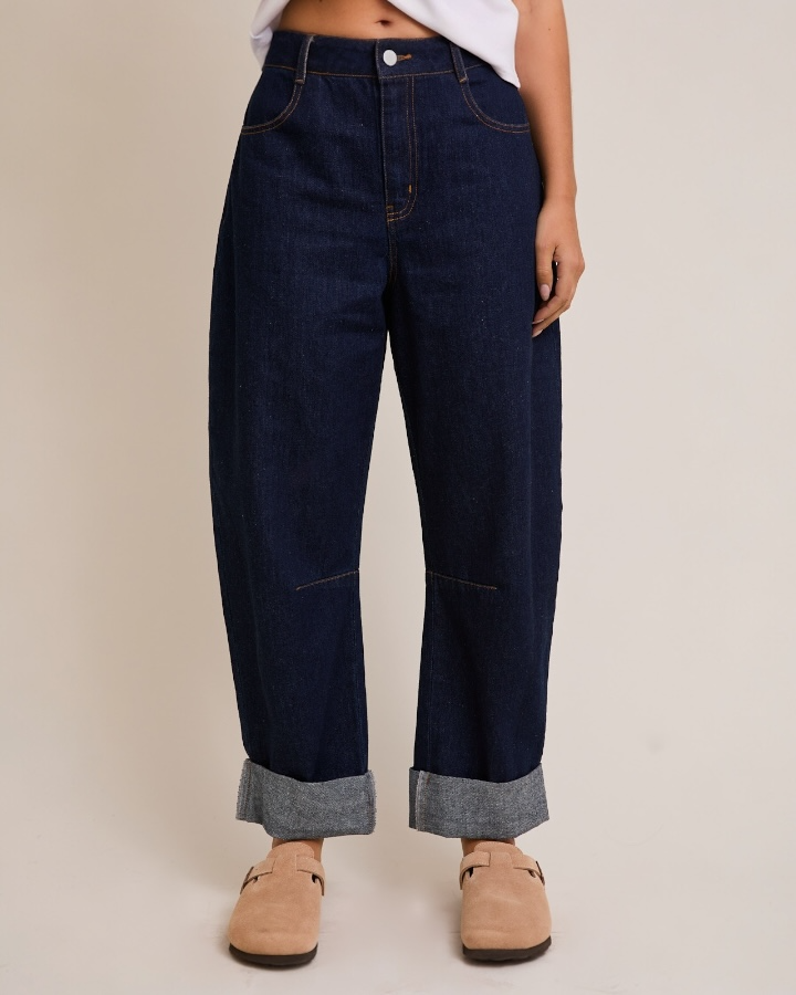 Roll-Up Barrel Denim Pants