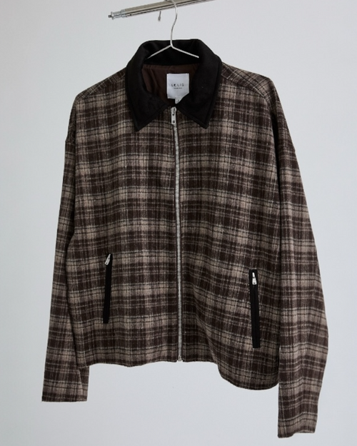 Suede Collar Plaid Work Jacket