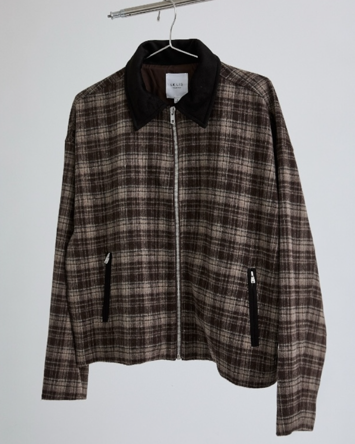 Suede Collar Plaid Work Jacket