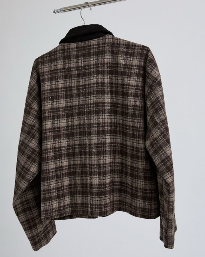 Suede Collar Plaid Work Jacket