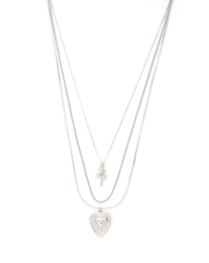 Silver Layered Heart Necklace