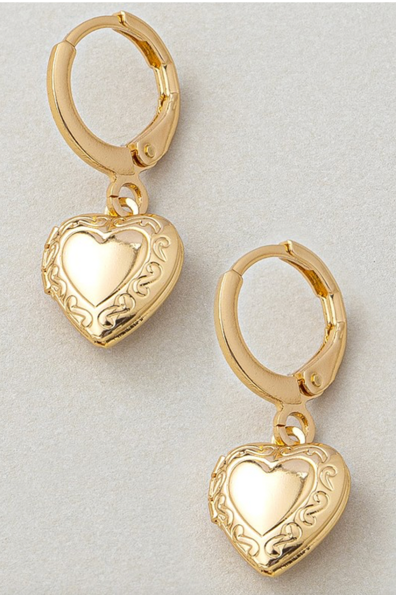 Dangling Heart Locket Huggie Earrings