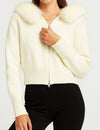 Faux Fur Zip Up Knit Cardigan