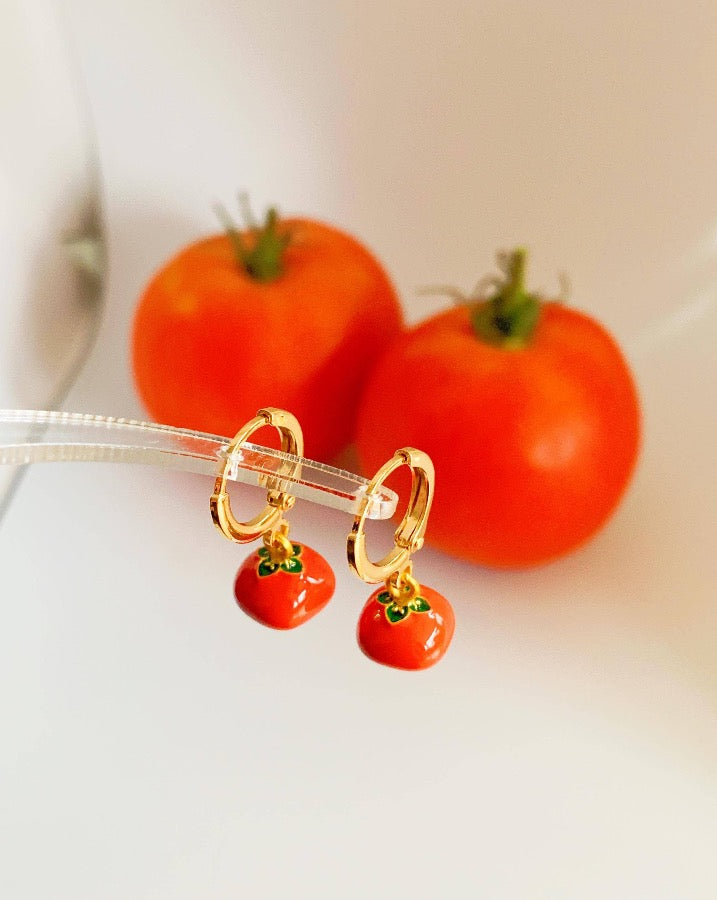 Dainty Tomato Huggie Earrings