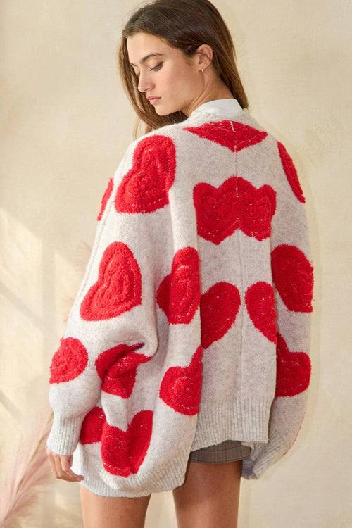 Oatmeal Oversized Heart Cardigan