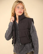 Black Side Bow Crop Puffer Vest