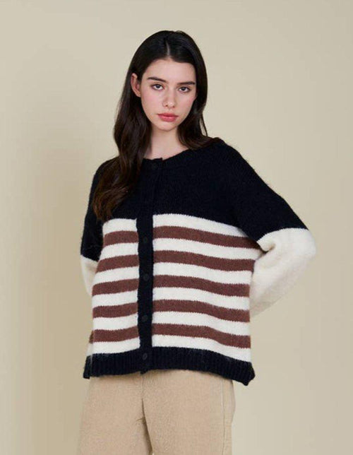 Black Color Block Stripe Cardigan