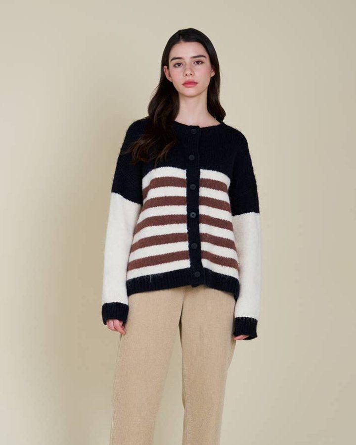 Black Color Block Stripe Cardigan