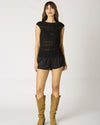 Black Sheer Smocked Top