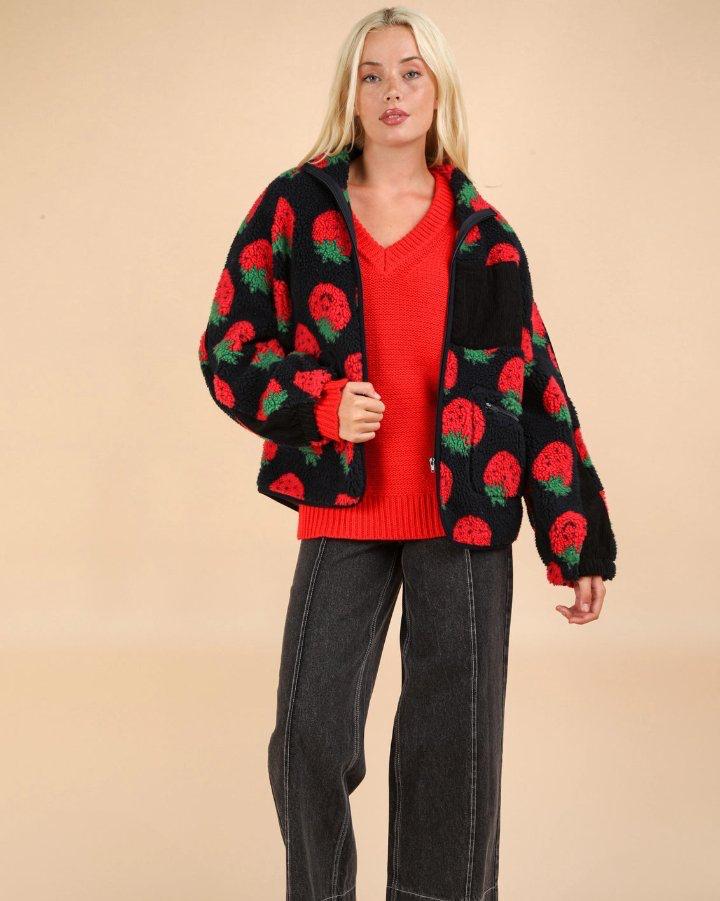 Black Strawberry Fleece Jacket